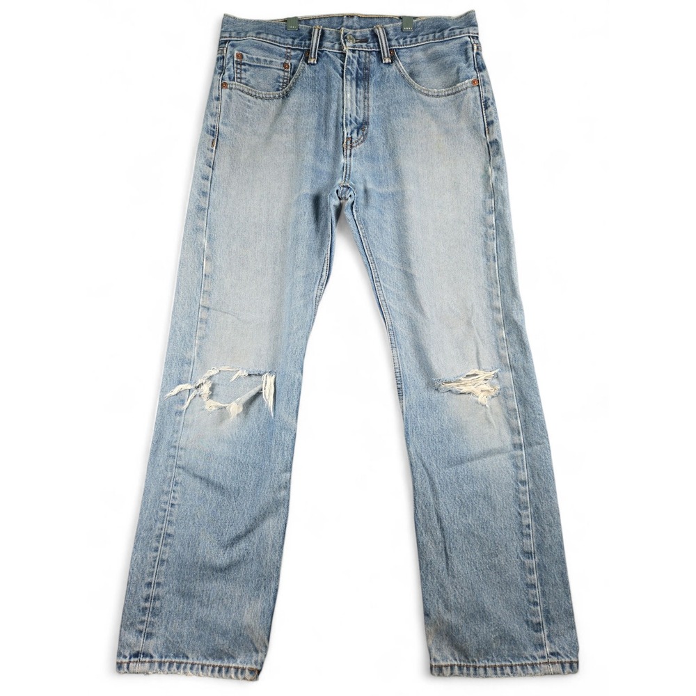 Levis 505 Jeans Distressed Denim Light Wash Straight Leg Mens W32 L30